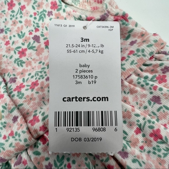 NWT Carter's Pink Purple Floral Print Flutter Sleeve Dress Size 3 Mth Baby Girl - Picture 8 of 9
